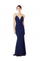 Azul Marino Sirena Tirantes espagueti Cuello en V Cuello Alto Crepé Elástico Largo Formales Vestidos de dama de honor / Vestidos de fiesta