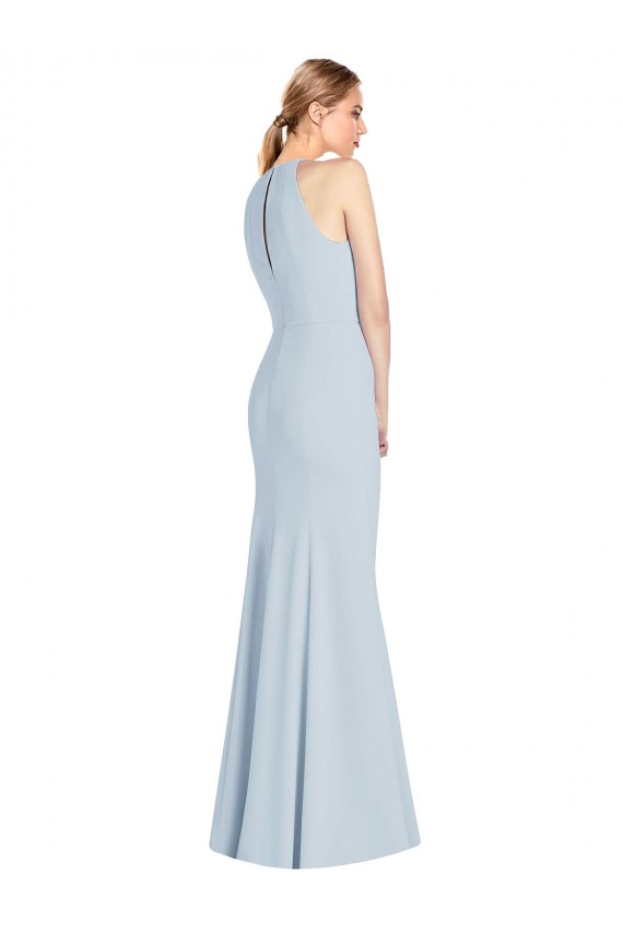 Azul cielo claro Trompeta Halter Crepé Elástico Largo Vestidos de dama de honor / Vestidos de fiesta