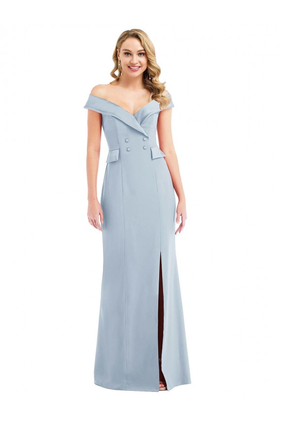 Azul cielo claro Trompeta Hombros Descubiertos Crepé Elástico Largo Vestidos de dama de honor / Vestidos de fiesta