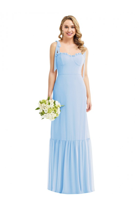 Azul cielo claro línea A Tirantes espagueti Gasa Largo Vestidos de dama de honor