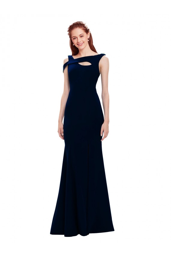 Azul marina oscuro Sirena Hombros Descubiertos Crepé Elástico Largo Formales Vestidos de dama de honor / Vestidos de fiesta