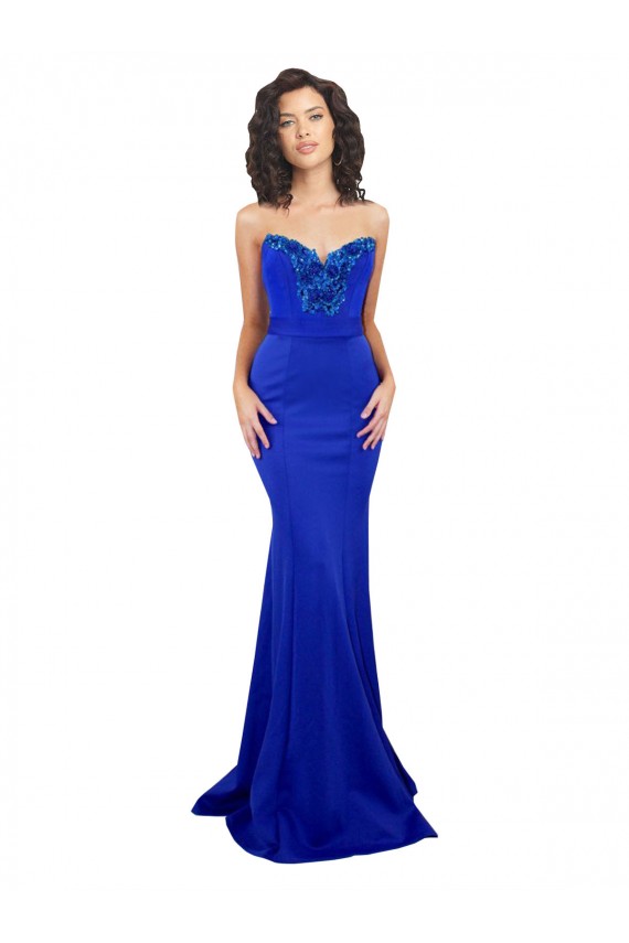 Azul real Sirena Cuello Alto Crepé Elástico Largo Formales Vestidos de dama de honor / Vestidos de fiesta