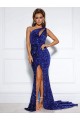 Azul real Sirena Un Hombre Cola corte Lentejuelas Terciopelo Largo Vestidos de fiesta