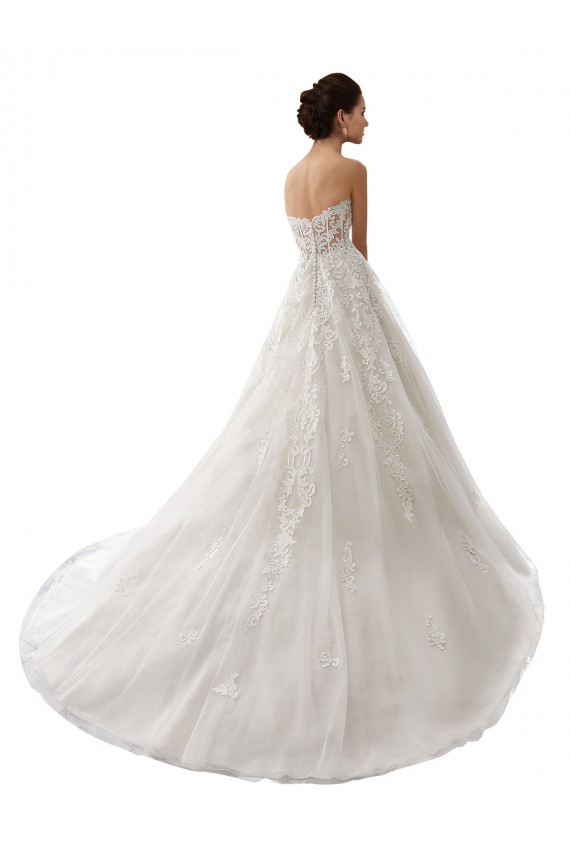 Blanco línea A Cuello de Corazón Cola capilla Tul Encaje Vestidos de novia