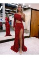 Borgoña Sirena Un Hombre Barrer tren Lentejuelas Terciopelo Largo Vestidos de fiesta