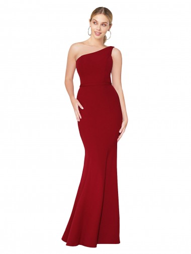 Borgoña Sirena Un Hombre Cuello Alto Crepé Elástico Largo Formales Vestidos de dama de honor / Vestidos de fiesta