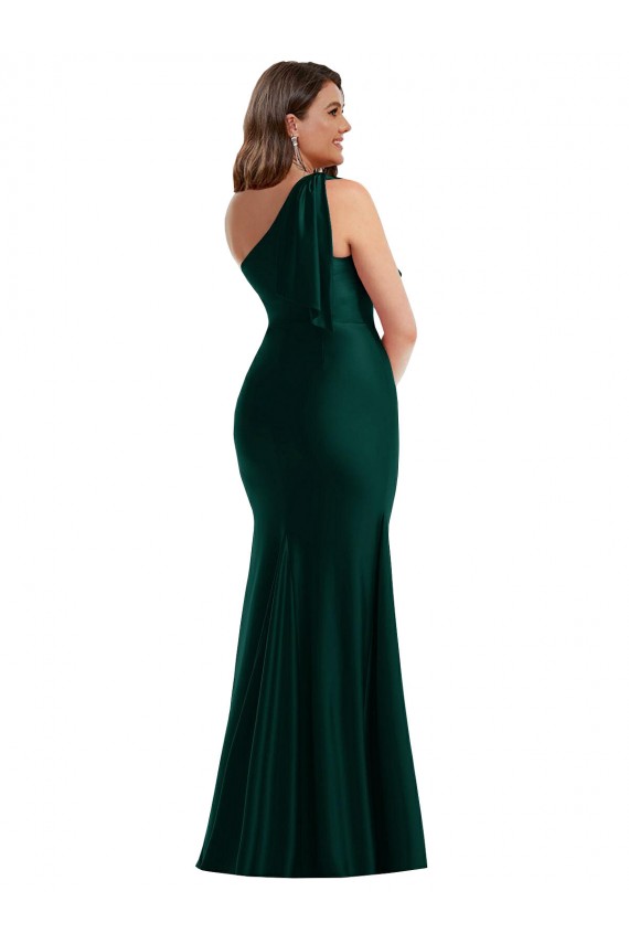 Evergreen Sirena Un Hombre Satén sedoso Largo Formales Vestidos de dama de honor / Vestidos de fiesta