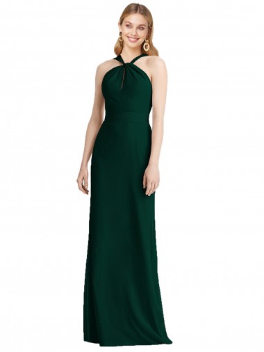 Evergreen Trompeta Halter Gasa Largo Vestidos de dama de honor