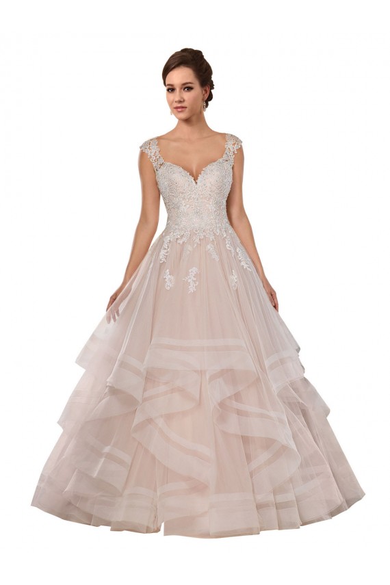 Marfil & Champán Cuello de Corazón Cola capilla Tul Encaje Vestidos de novia