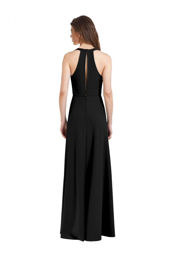 Negro Cubierta Halter Cuello en V Crepé Elástico Largo Formales Vestidos de dama de honor / Vestidos de fiesta