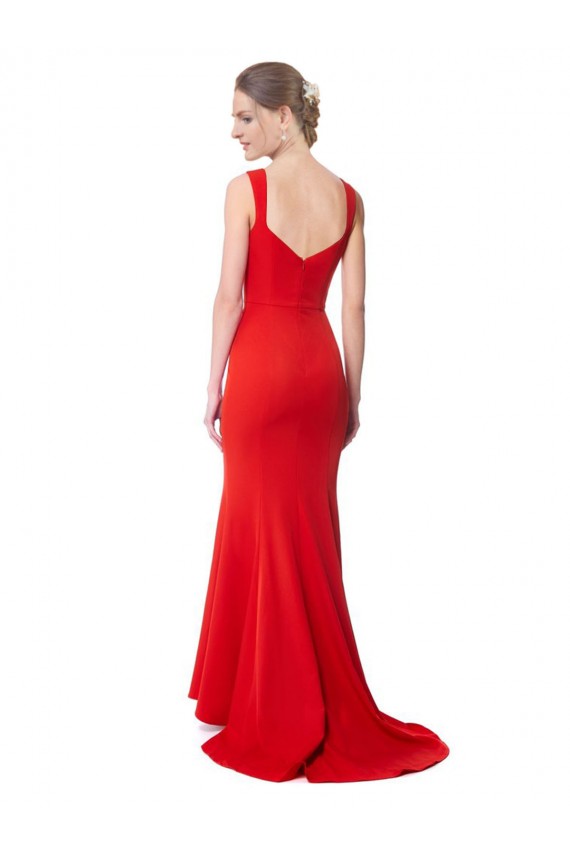 Rojo Sirena Cuello Alto Crepé Elástico Largo Formales Vestidos de dama de honor / Vestidos de fiesta