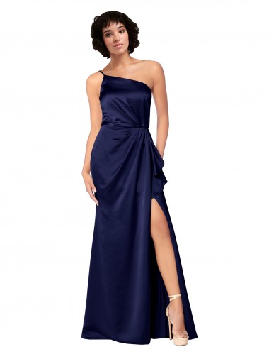 Sapphire línea A Un Hombre Satén sedoso Largo Formales Vestidos de dama de honor / Vestidos de fiesta