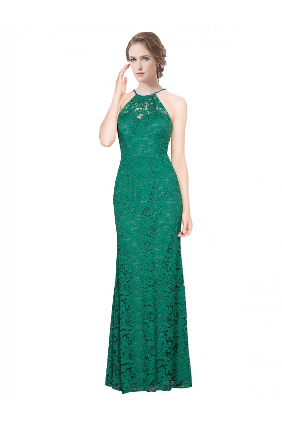 Verde oscuro Sirena Halter Cuello Alto Encaje Largo Vestidos de dama de honor / Vestidos de fiesta