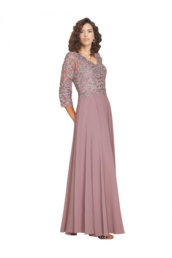 línea A Cuello en V Gasa Largo Vestidos de dama de honor / Vestidos de fiesta