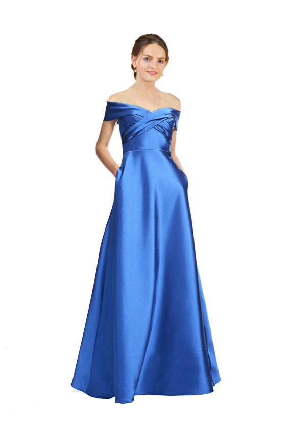 línea A Hombros Descubiertos Satén Largo Formales Vestidos de dama de honor / Vestidos de fiesta