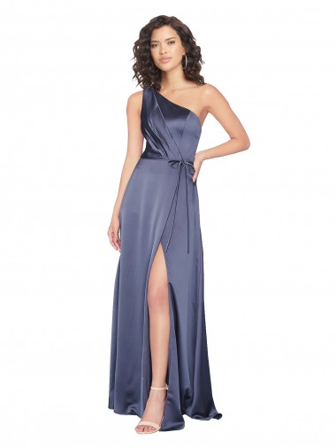 línea A Un Hombre Satén sedoso Largo Formales Vestidos de dama de honor / Vestidos de fiesta